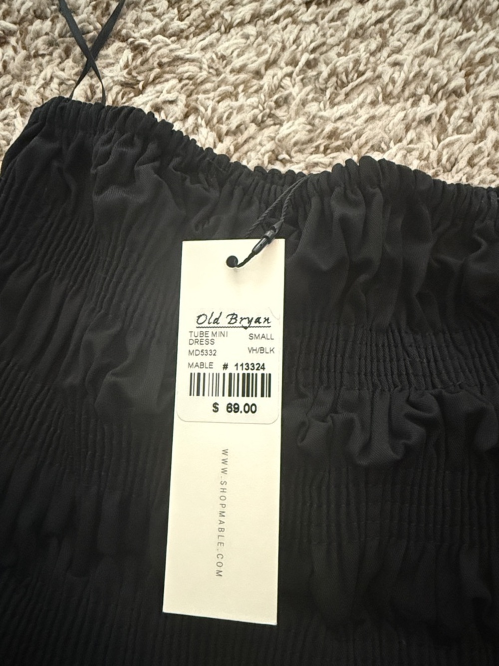 Strapless Black & White Smocked Mini Dress - Picture 4 of 4